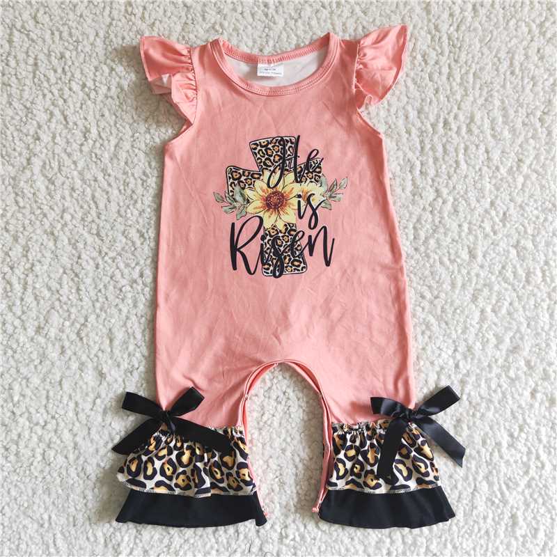 EC0002  Baby girls he is risen easter rompers