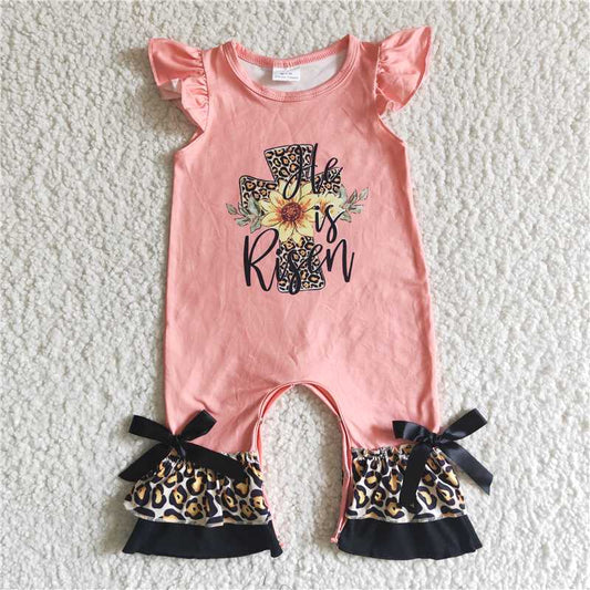 EC0002  Baby girls he is risen easter rompers