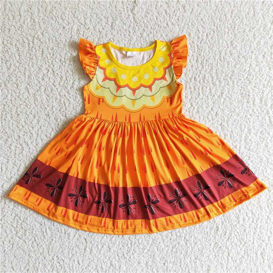 GSD0006 Orange flying sleeves pattern dress