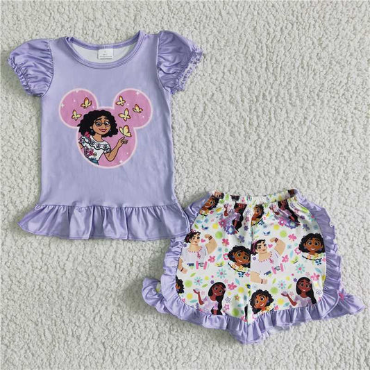 GSSO0001 Encanto purple short-sleeved shorts set