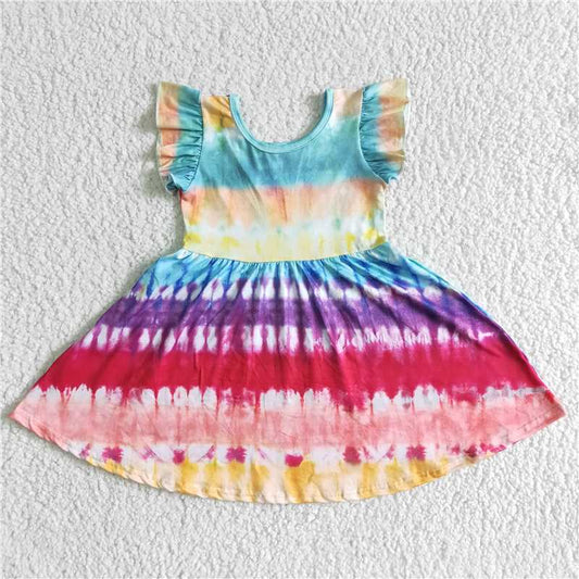 GSD0024 Girls' flying sleeves, round neck, wide skirt, colorful dress