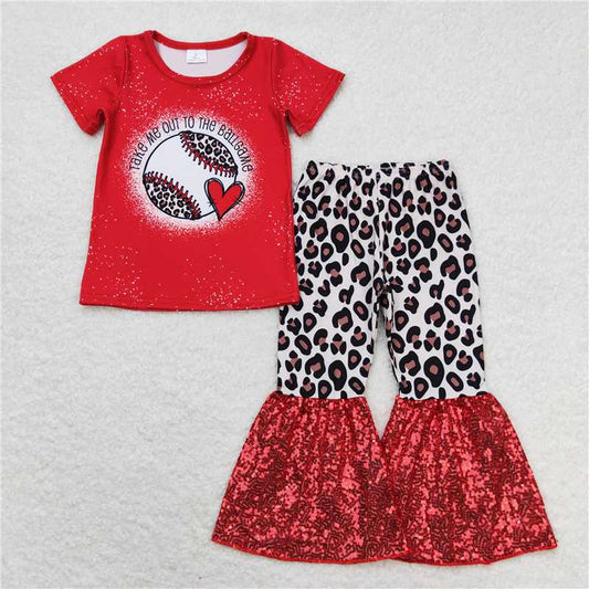 GSPO0011 Baseball heart red short-sleeved leopard print flared pants