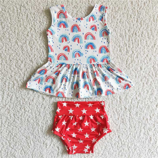 GBO0014 Baby girls summer 4th of July Star Bummie Rainbow sets