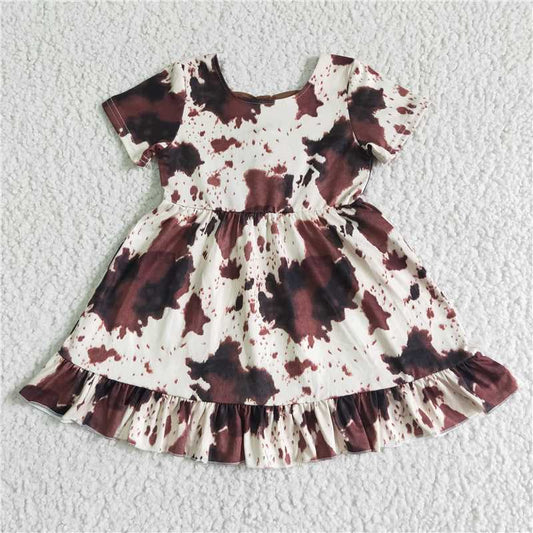 GSD0032 Girls' short-sleeved ink-patterned bow-knot skirt