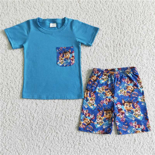 BSSO0059 Baby boy cartoon dogs pocket shorts sets