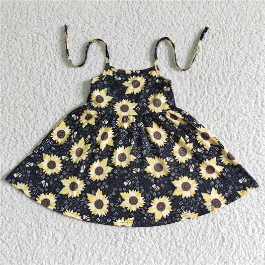 GSD0036 Girls' black sunflower dress with laces