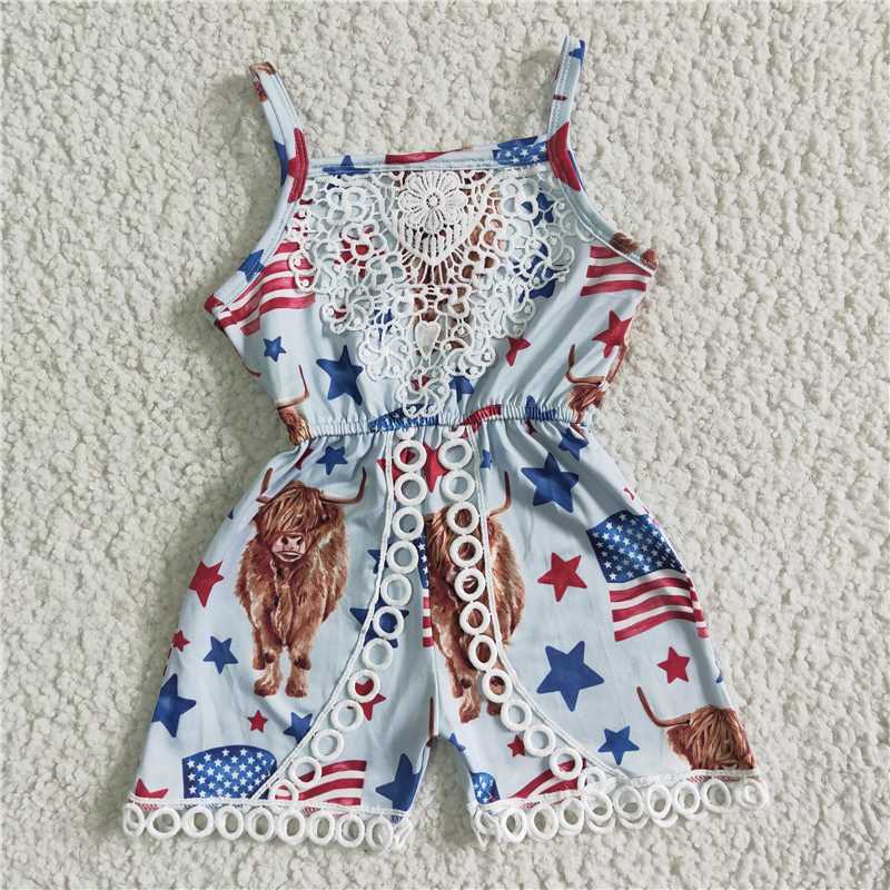SR0053  Baby girls 4th of july cow jumpsuits