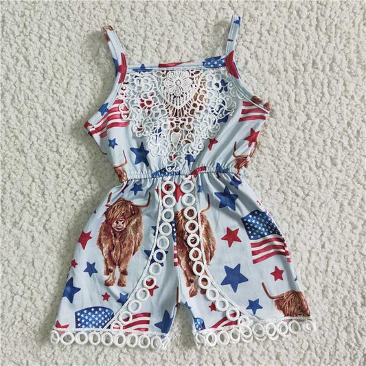 SR0053  Baby girls 4th of july cow jumpsuits