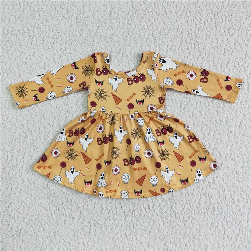 GLD0003  Baby girls pumpkin embroidered twirl dresses
