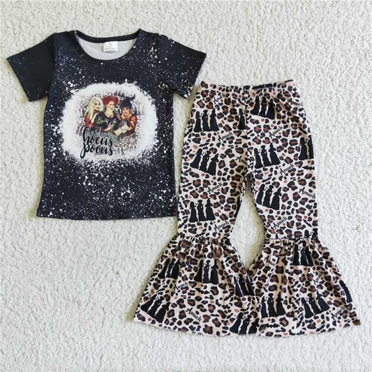GSPO0101 Halloween hocus pocus black short-sleeved leopard print trousers suit