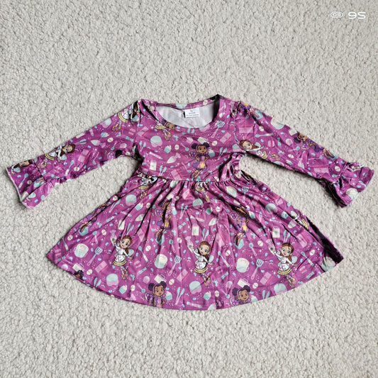9.27 RTS NO MOQ（In stock）G4-12-4[ Baby Girls Winter Dress Girls' dessert knife and fork purple long-sleeved dress