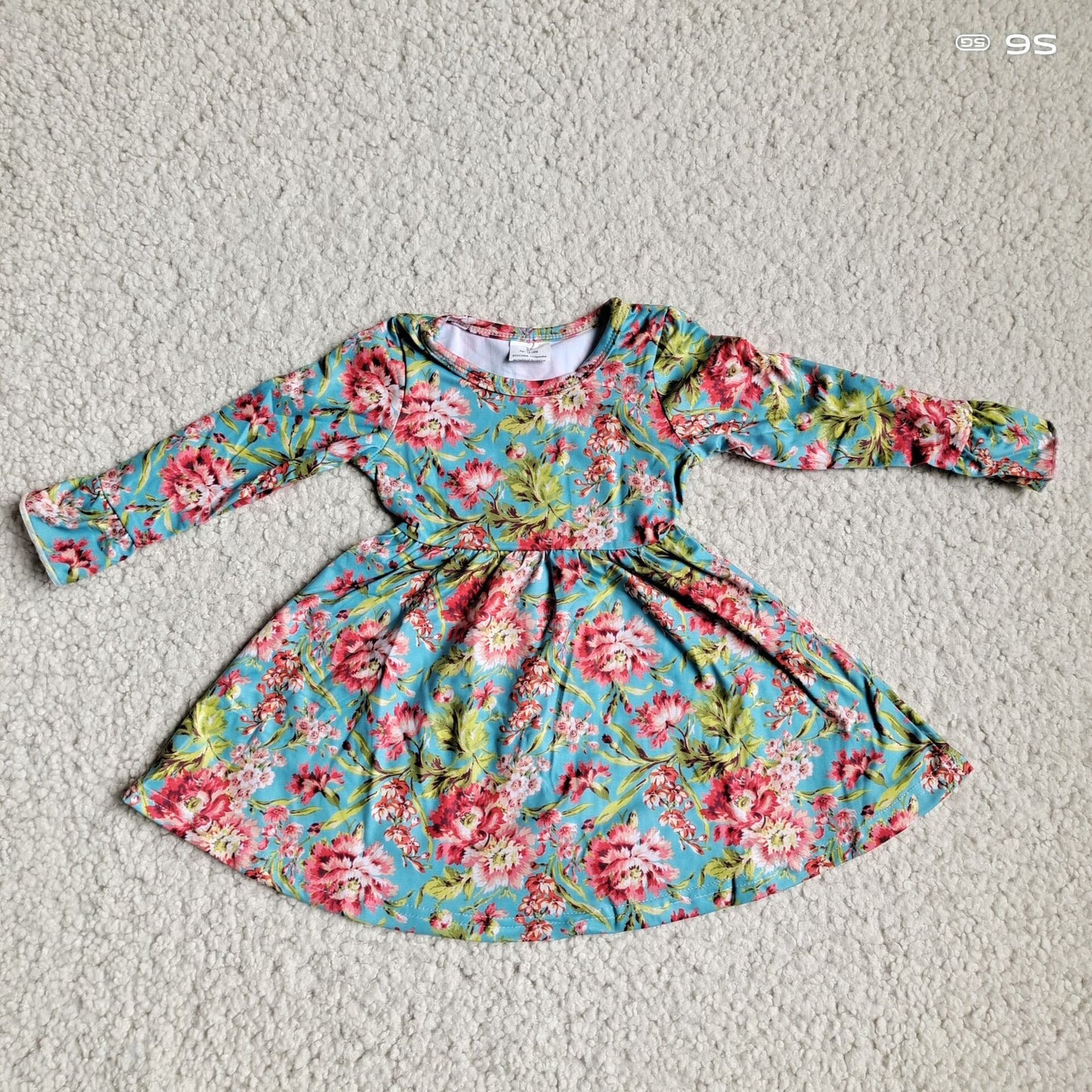 10.2 RTS NO MOQ（In stock）G4-12-5. Baby Girls Winter Dress Red chrysanthemum and green leaves long-sleeved dress