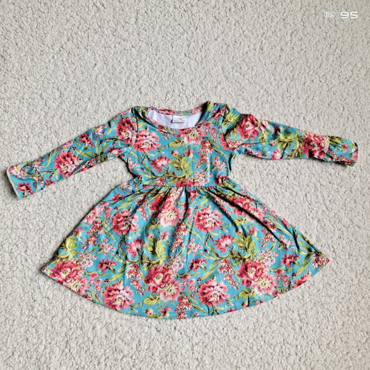 10.2 RTS NO MOQ（In stock）G4-12-5. Baby Girls Winter Dress Red chrysanthemum and green leaves long-sleeved dress