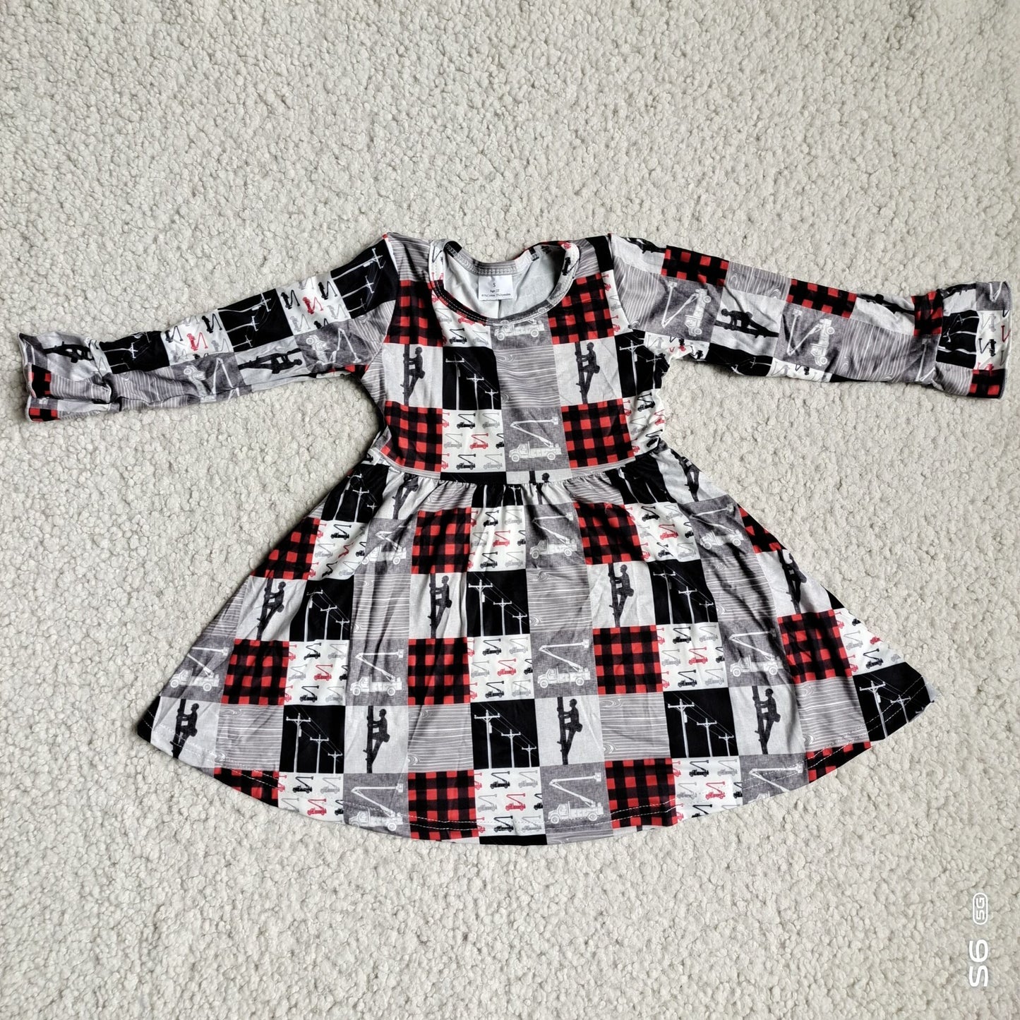 10.2 RTS NO MOQ（In stock）G4-12-5- Baby Girls Winter Dress Ladder Climber Red and Black Plaid Long Sleeve Dress