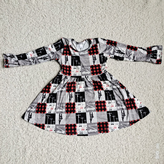 10.2 RTS NO MOQ（In stock）G4-12-5- Baby Girls Winter Dress Ladder Climber Red and Black Plaid Long Sleeve Dress