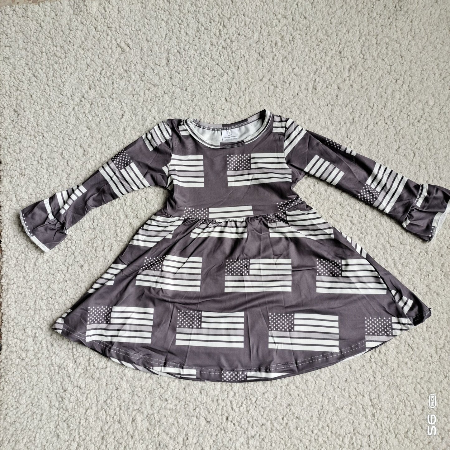 10.2 RTS NO MOQ（In stock）G4-12-5= Baby Girls Winter Dress Gray and white national flag long-sleeved dress