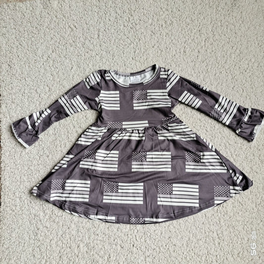 10.2 RTS NO MOQ（In stock）G4-12-5= Baby Girls Winter Dress Gray and white national flag long-sleeved dress