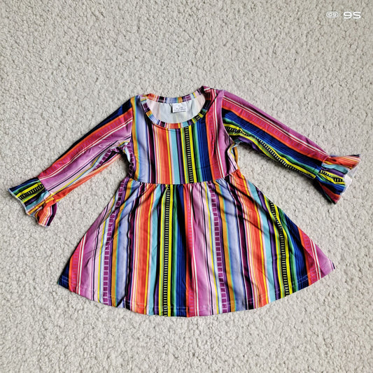 9.25 RTS NO MOQ（In stock）G4-12-5*. Baby Girls Winter Dress Colorful striped long-sleeved dress
