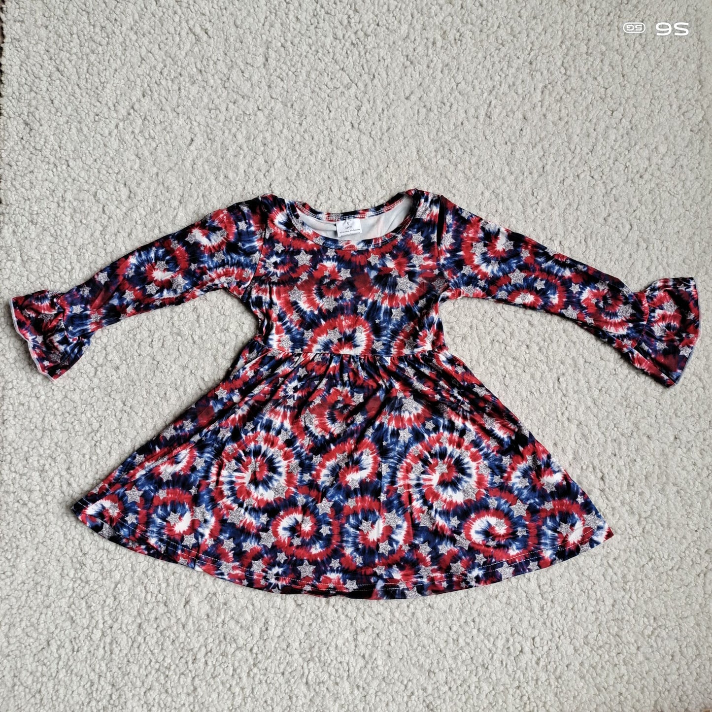 10.2 RTS NO MOQ（In stock）G4-12-6= Baby Girls Winter Dress Gray five-pointed star blue and red mixed color long-sleeved dress