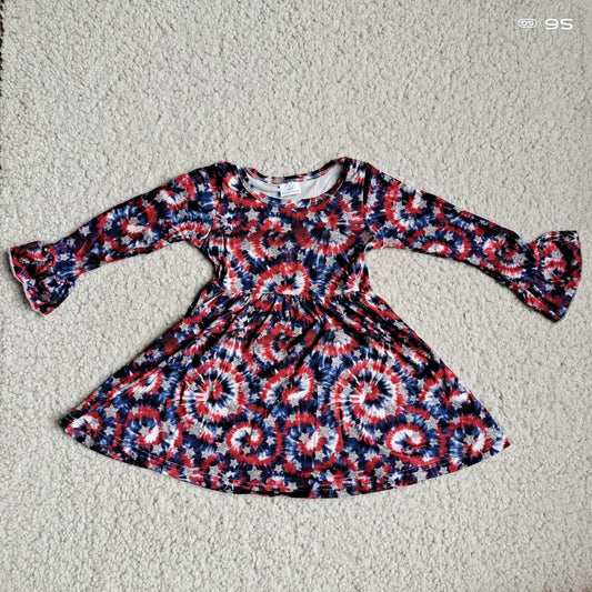 10.2 RTS NO MOQ（In stock）G4-12-6= Baby Girls Winter Dress Gray five-pointed star blue and red mixed color long-sleeved dress