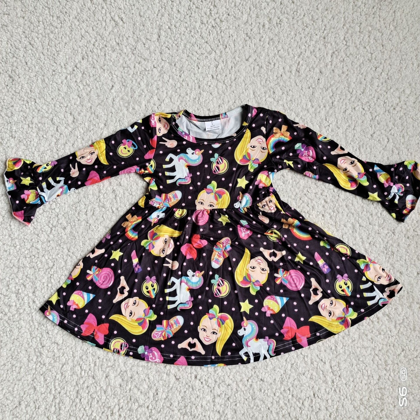 10.2 RTS NO MOQ（In stock）G4-12-6*. Baby Girls Winter Dress Girls' black long-sleeved dress with pink dots