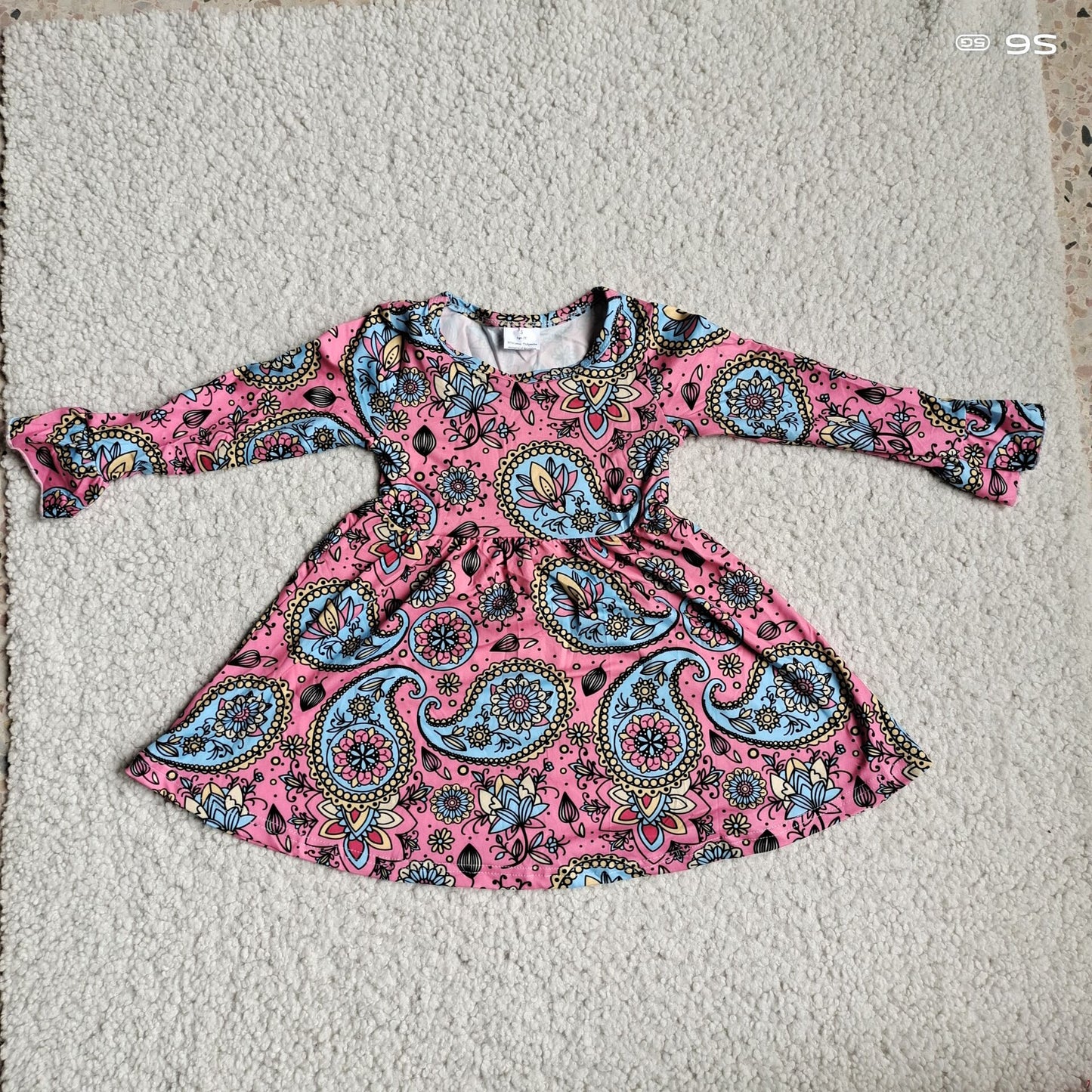 10.2 RTS NO MOQ（In stock）G4-12-6,. Baby Girls Winter Dress Blue and yellow fan-shaped petals rose pink long-sleeved dress