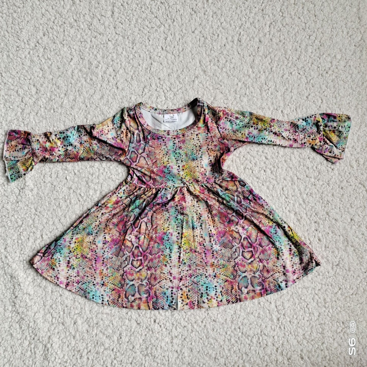 9.27 RTS NO MOQ（In stock）G4-12-7] Baby Girls Winter Dress Colorful snakeskin long-sleeved dress