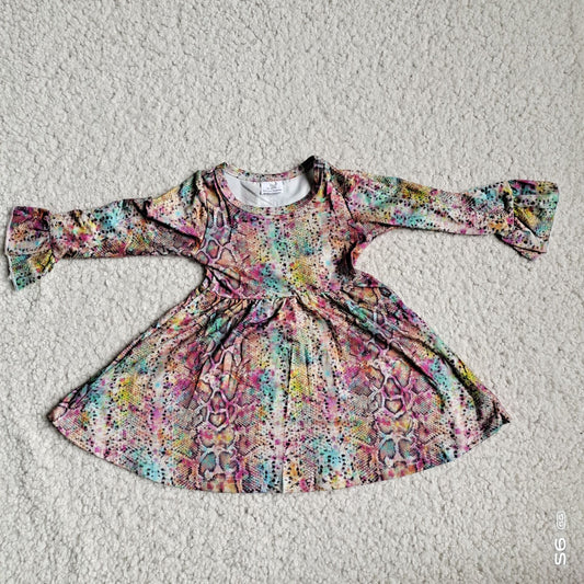 9.27 RTS NO MOQ（In stock）G4-12-7] Baby Girls Winter Dress Colorful snakeskin long-sleeved dress