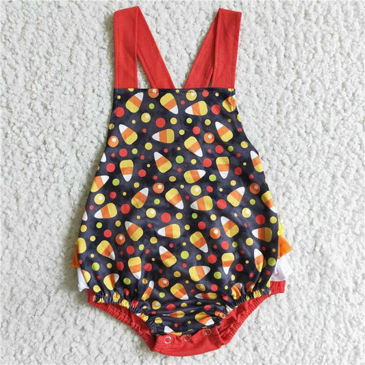 SR0076  Baby girls Halloween candy ruffle bubbles rompers