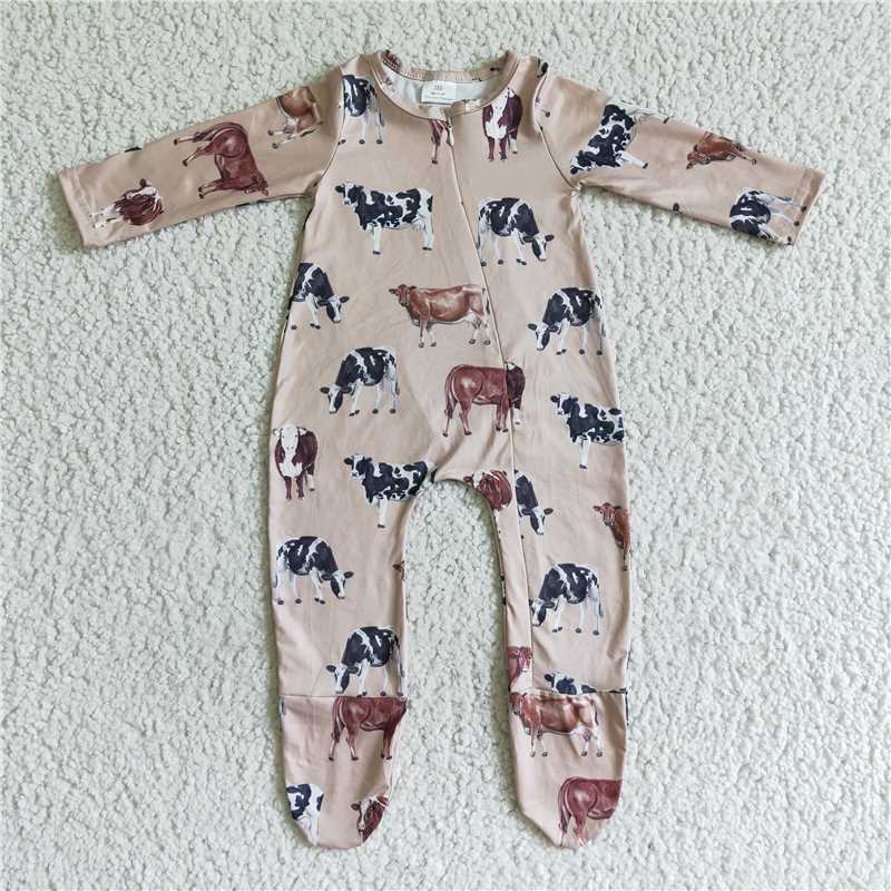 Baby kids western style bull head cactus long stockings romper