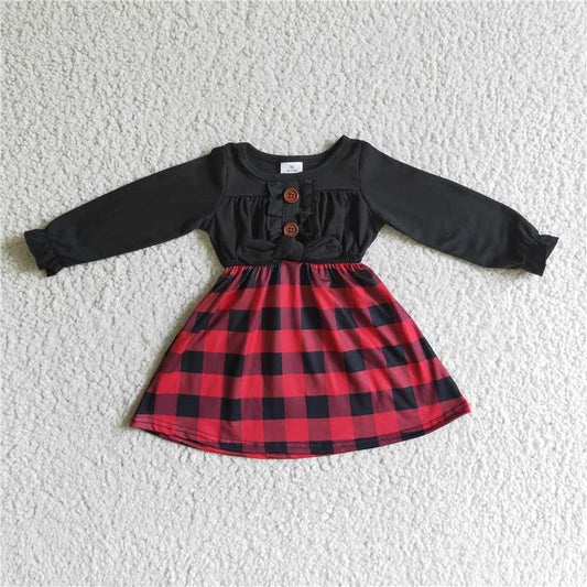 GLD0072  Baby girls black red plaid Christmas dresses