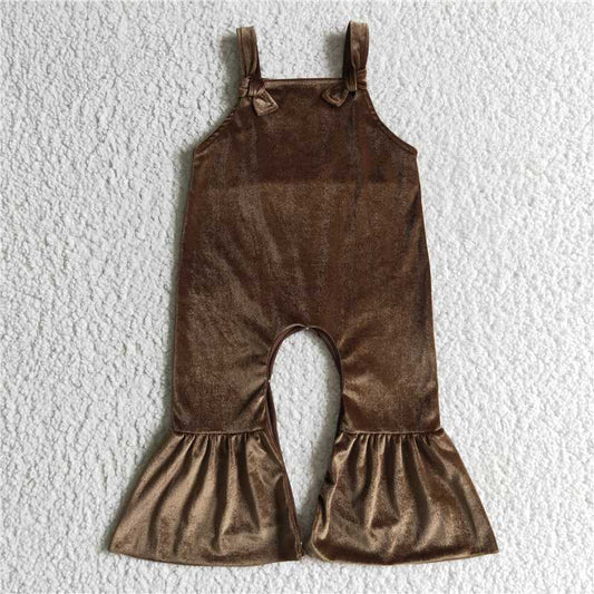 SR0090  Baby girls velvet dark green overalls Jumpsuits
