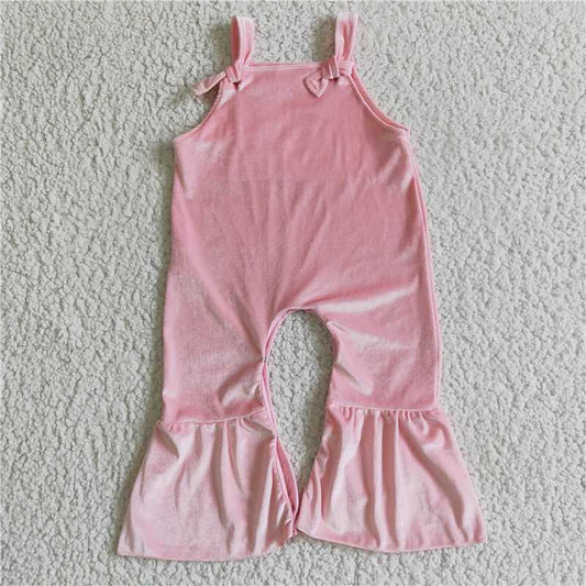 SR0088  Baby girls pink velvet jumpsuits overalls
