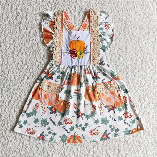 GSD0146 Embroidered pumpkin flower pocket flying sleeve vest dress