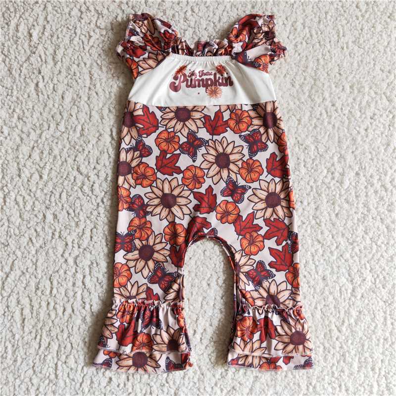 SR0094  Baby girls there pumpkin floral rompers