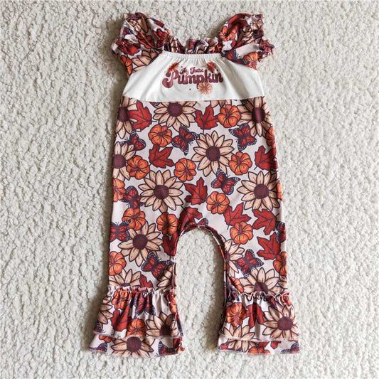 SR0094  Baby girls there pumpkin floral rompers