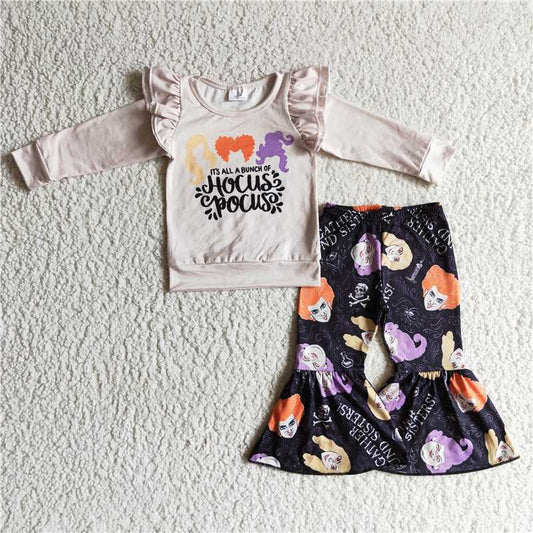 GLP0228Flutter sleeve sweatshirt witches pants girls Halloween clothes