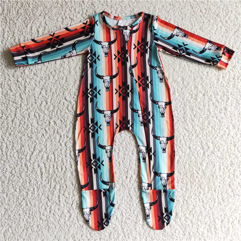 Baby kids geometric diamond-bull head pattern long stockings romper