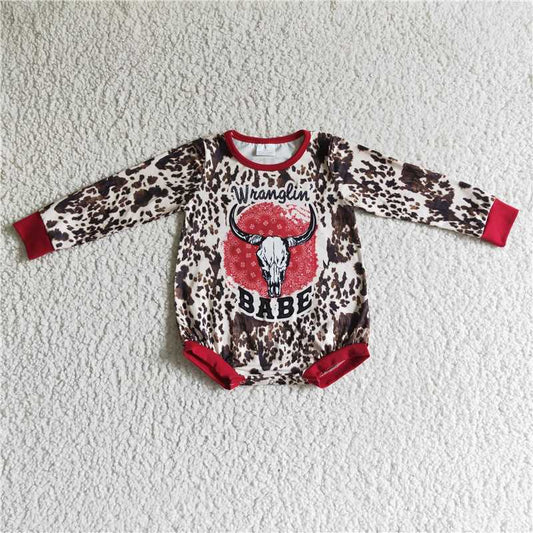 RTS LR0164 BABE bull head ink pattern long-sleeved jumpsuit