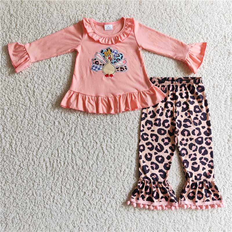 GLP0203Pink turkey shirt leopard pants girls Thanksgiving clothes