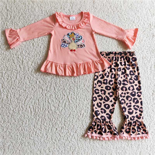 GLP0203Pink turkey shirt leopard pants girls Thanksgiving clothes