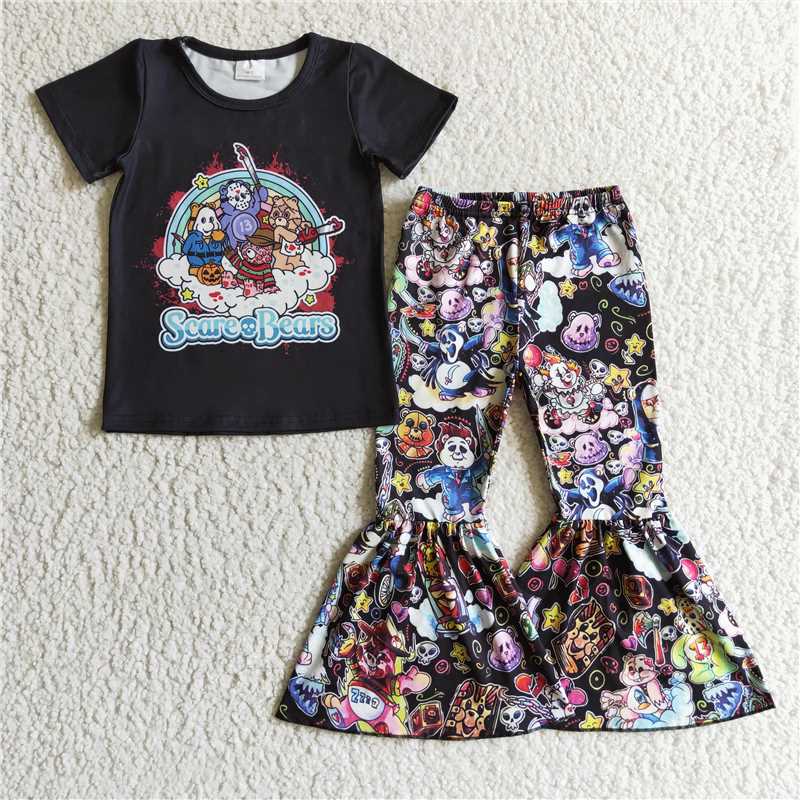 GSPO0177 Girls Scare Bears short-sleeved and long-pants set
