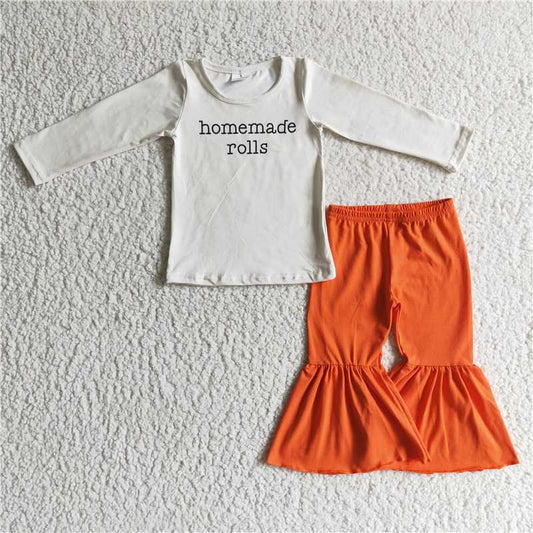 GLP0217Homemade rolls shirt orange pants kids girls fall clothing