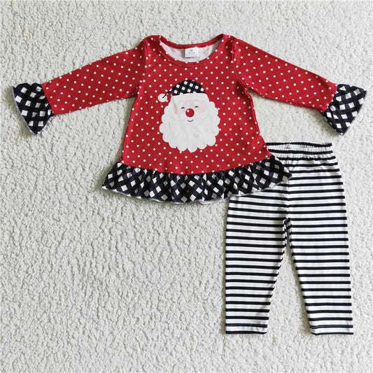 12.11 RTS NO MOQ （In stock）GLP0224 Baby Girls santa Christmas stripe legging pants clothes sets