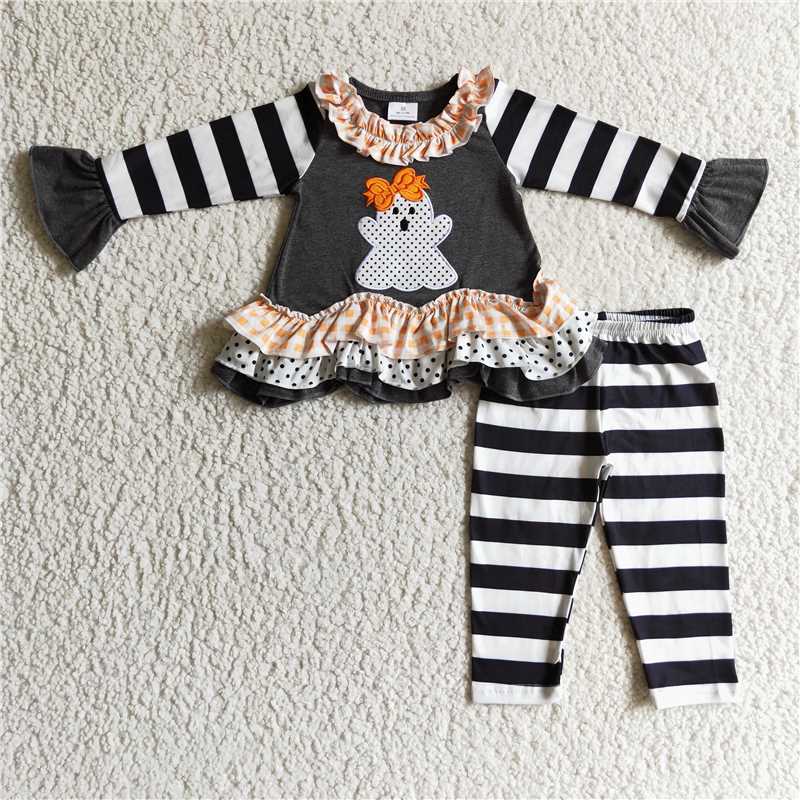 GLP0180Ghost embroidery ruffle tunic leggings girls Halloween clothes