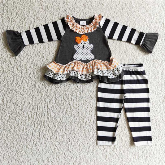GLP0180Ghost embroidery ruffle tunic leggings girls Halloween clothes