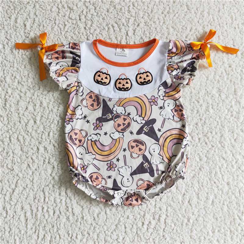 SR0086  Baby girls Pumpkin rainbow rompers