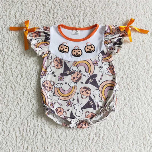 SR0086  Baby girls Pumpkin rainbow rompers