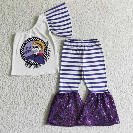 GSPO0178 Girls GET IN LOSERS skull one-sleeve trousers suit