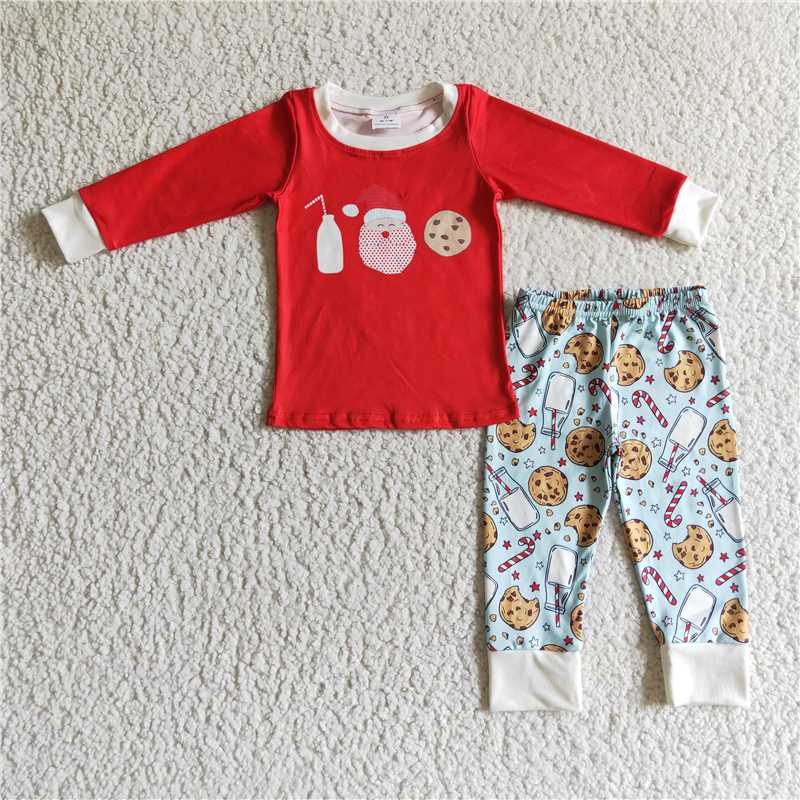 BLP0104Milk santa biscuit kids boy red Christmas pajamas